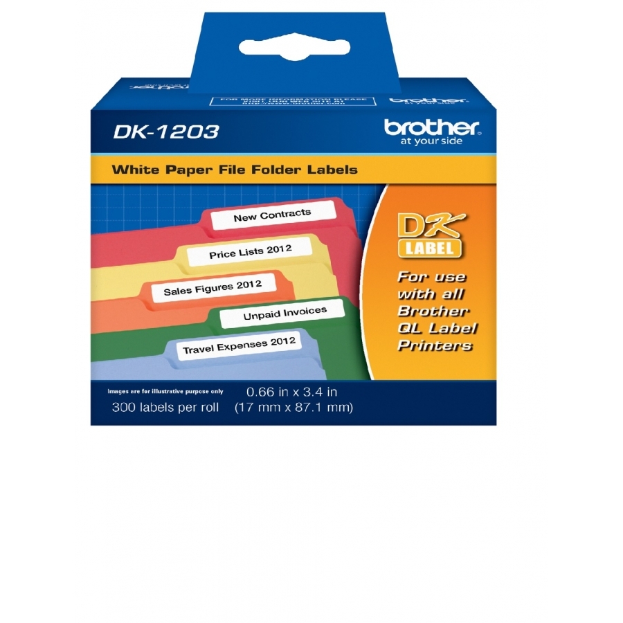 Etiquetas Precortadas Blancas Brother Dk1203 Con 300 Etiquetas De 17 X 87.1 Mm Compatible Con Ql