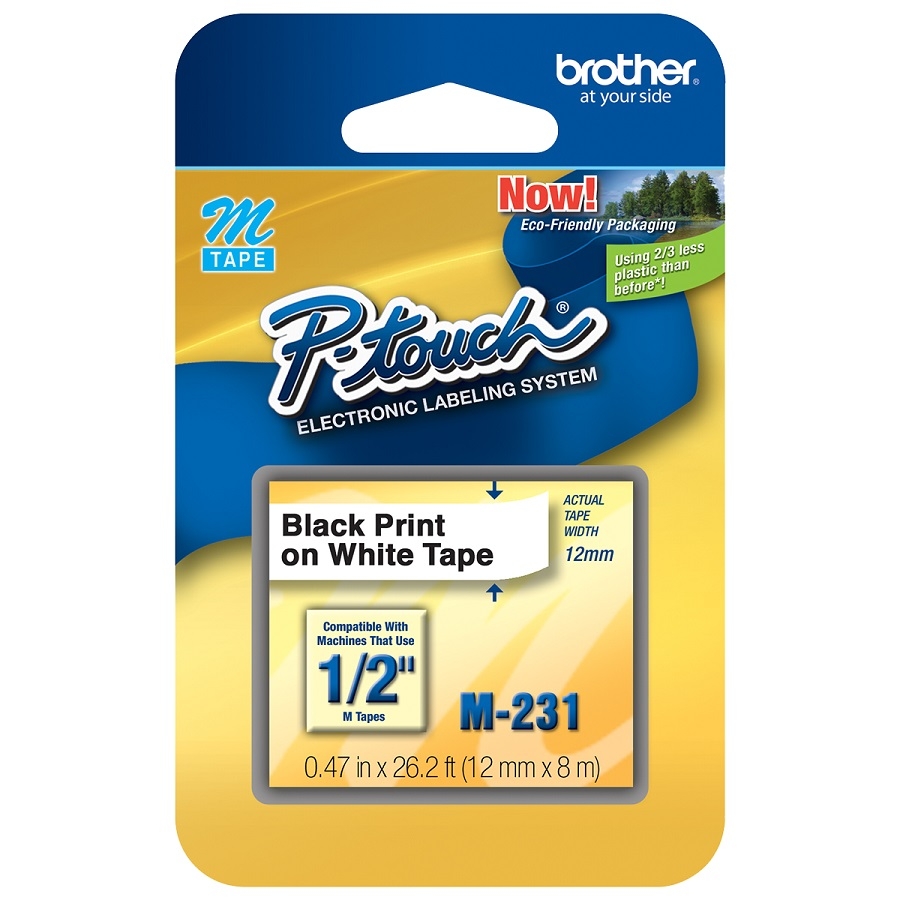 Cinta Brother M231 Letra Negra Fondo Blanco De 12Mm No Laminada