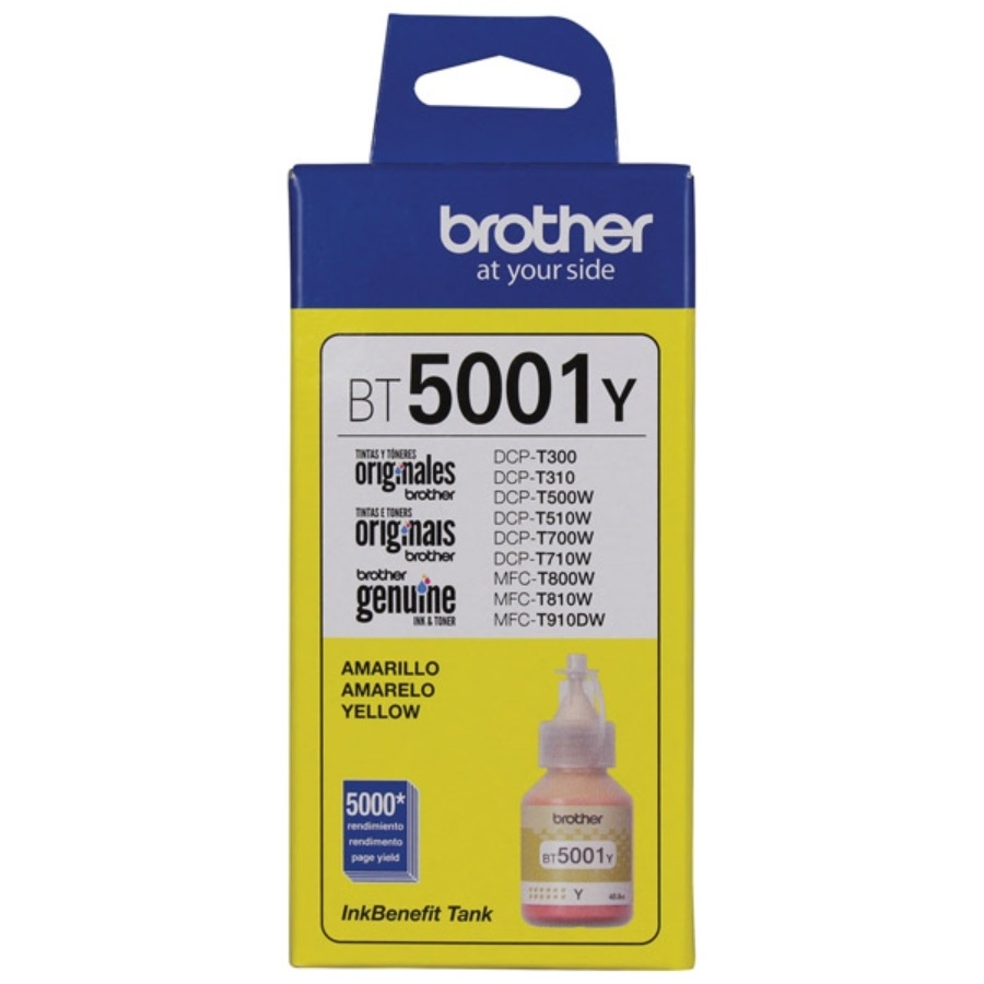 Botella De Tinta Brother Amarillo Bt5001Y De Alto Rendimiento De Hasta 5000 Pginas Compatible Con Tinta Continua Brother
