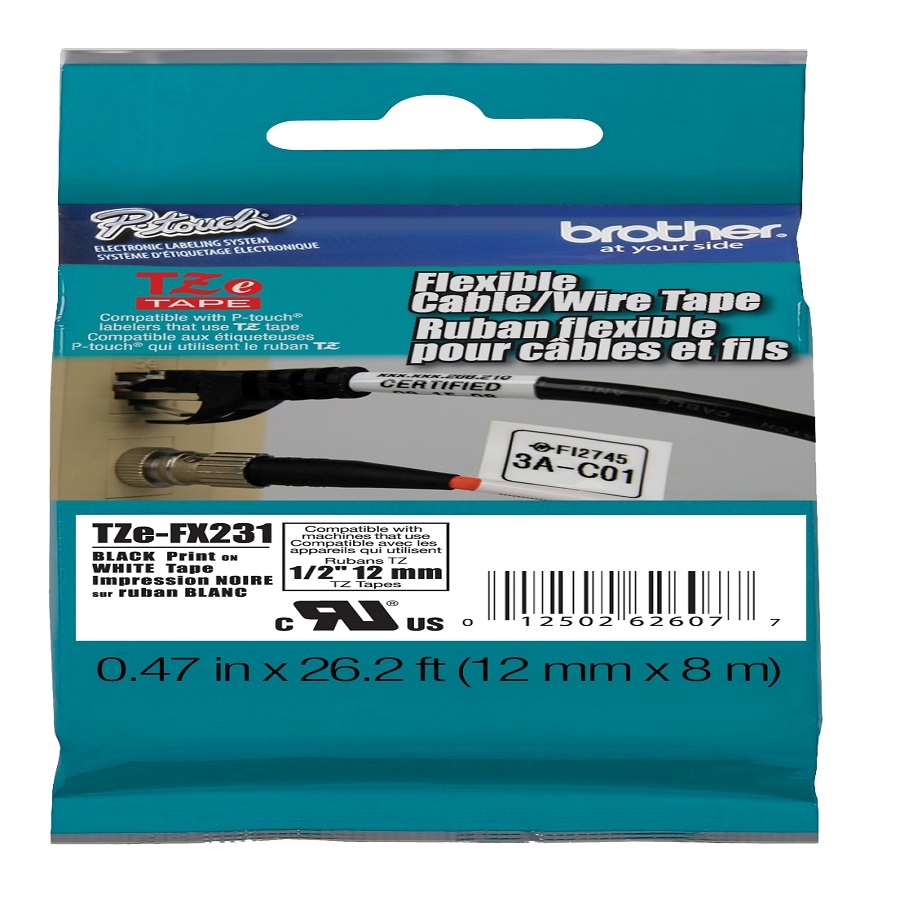 Cinta Brother Tzefx231 Flexible Negro Sobre Blanco De 12Mm