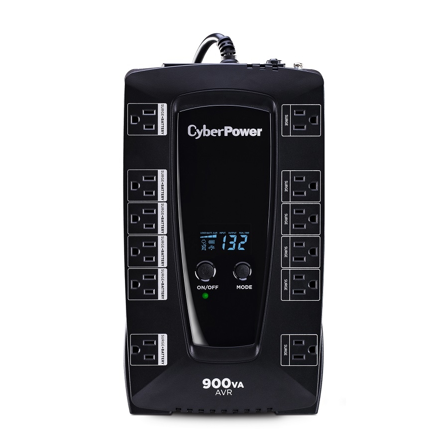 No Break Cyberpower (Avrg900Lcd) 900Va /480W, Interactivo, Torre ,12 × Nema 5-15R, 6 Respaldo Y 6 Supresión, 3 Años De Garantía, Incluyendo Batería..