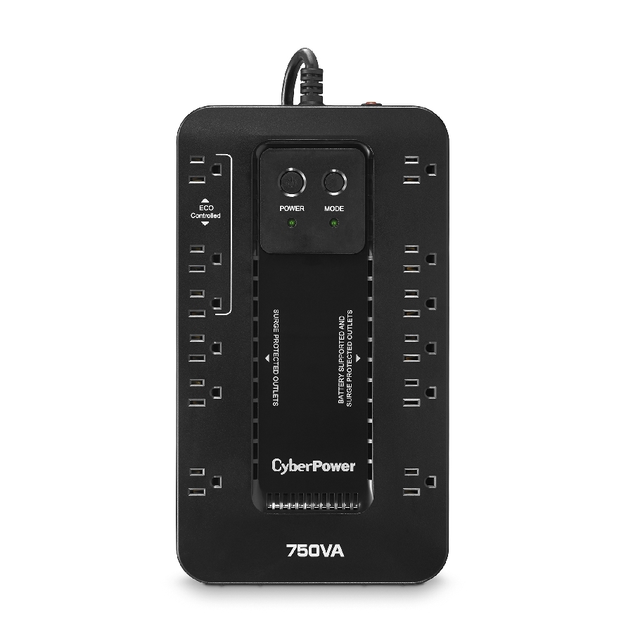 No Break Cyberpower (Ec750G) 750Va / 450W, Standby, Gabinete Compacto, 12 × Nema 5-15R (, 3 Supresión Con Modo Eco, 6 Supresión Con Batería De Respaldo) Garantía 3 Años Incluye Batería.