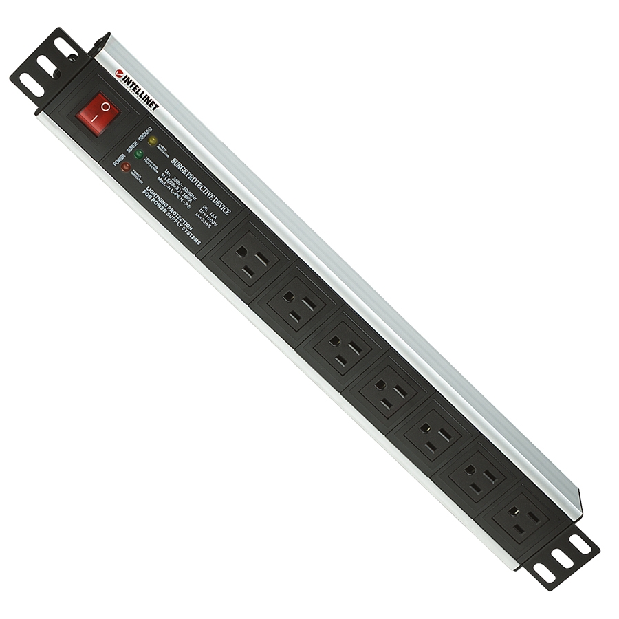 Barra Pdu,Intellinet,207102,  7 Cont. Gab/Rack 19 1.5U, Supresor De Picos, On/Off