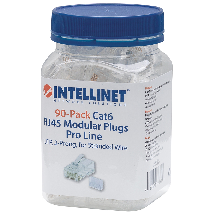 Plug Rj45,Intellinet,790611, Cat 6 Utp Multifilar Pro 90 Pzas