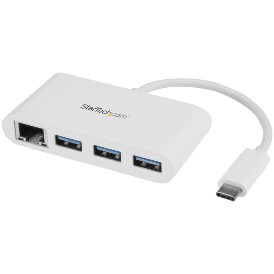 Hub Usb 3.0 De 3 Puertos Con Usb-C Y Ethernet Gigabit - Concentrador De Usb Tipo-C A Usb-A Convencional - Blanco - Startech.Com Mod. Hb30C3A1Gea