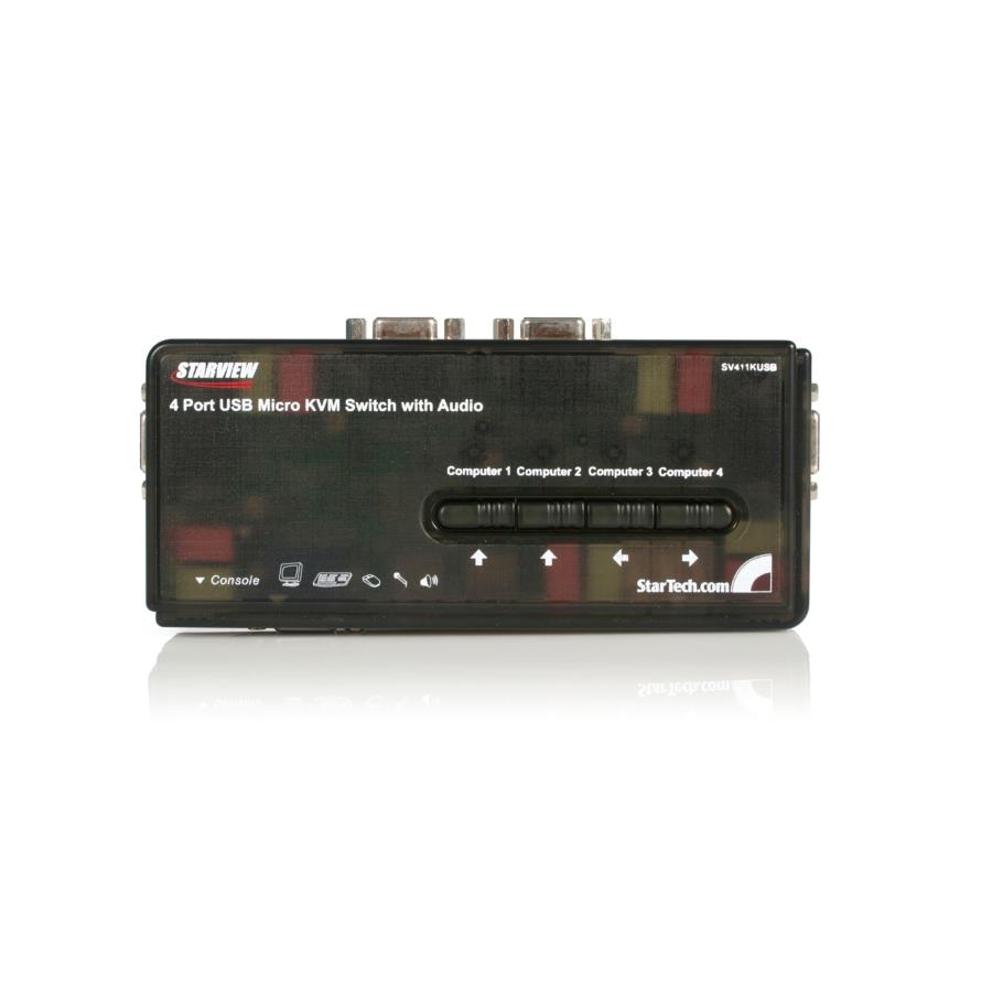 Switch Juego De Conmutador Kvm De 4 Puertos Video Vga Usb 2.0 Con Cables Y Audio - 5X Hd15 Hembra - 2X Usb A Hembra - 2048X1536 - Startech.Com Mod. Sv411Kusb