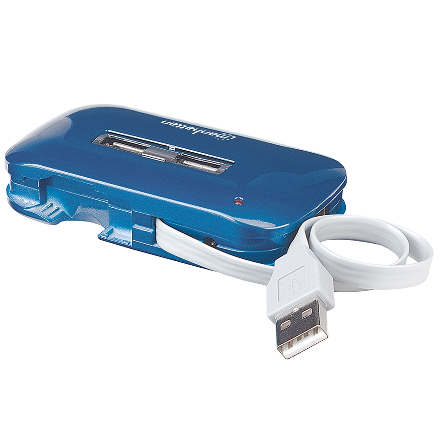 Hub Usb,Manhattan,161039, V2.0  7 Ptos Azul Con Fuente