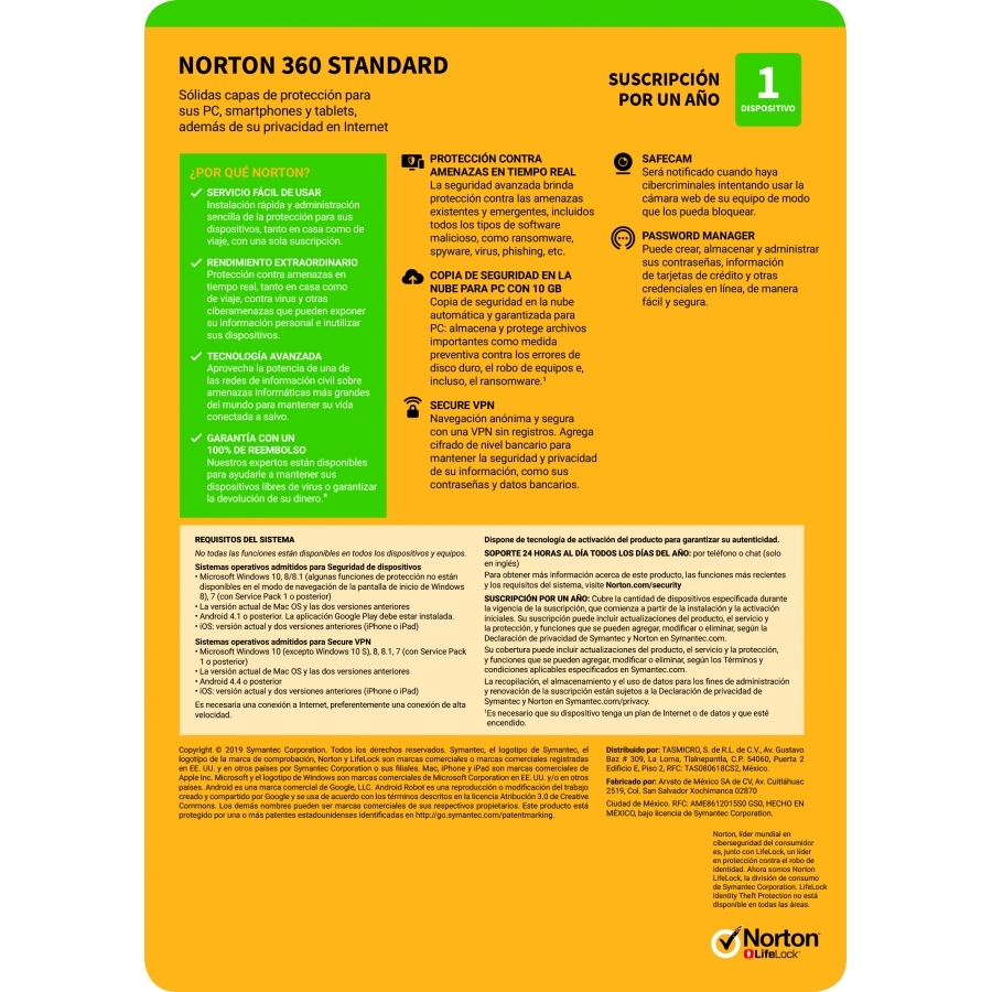 Norton 360 Standard / Internet Security 1 Dispositivo 1 Año (Caja)