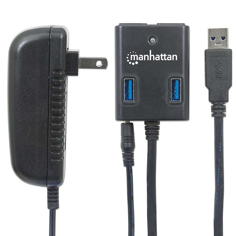 Hub Usb,Manhattan,162302, V3.0  4 Ptos Con Fuente, Negro