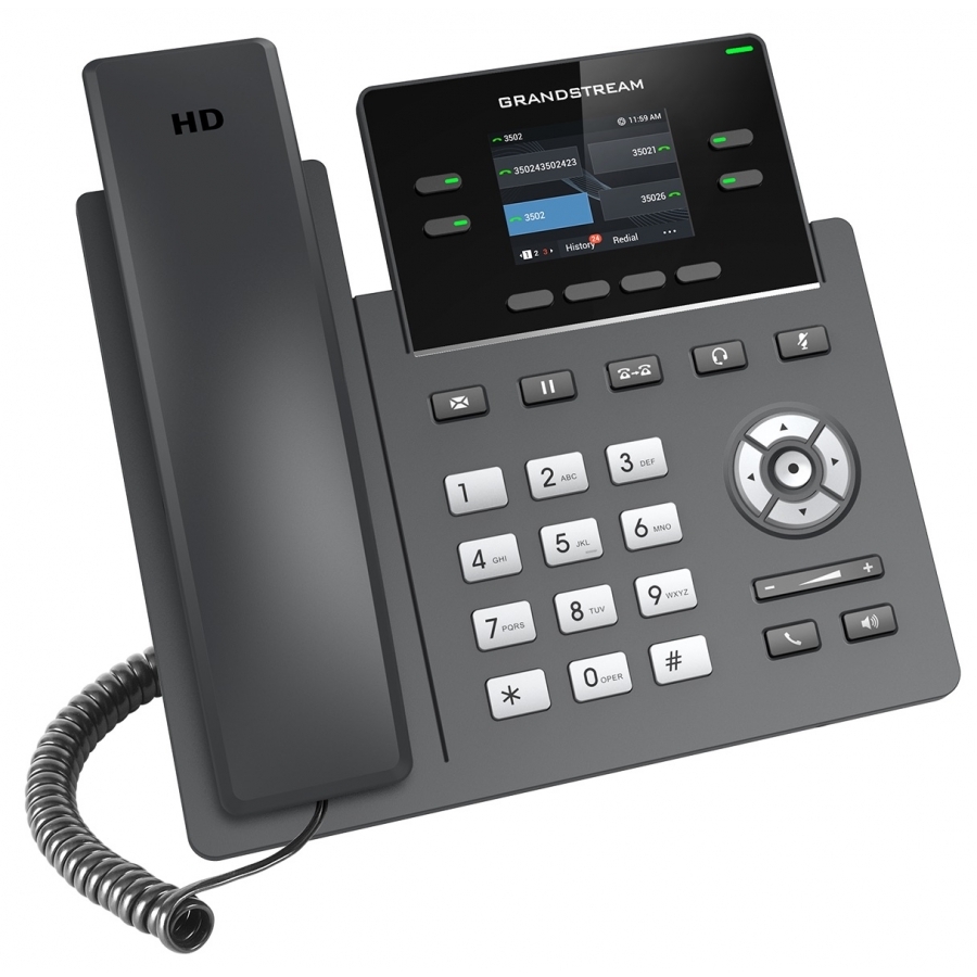 Telefono Ip Grandstream Grp2612P/  2 Cuentas Sip 4 Lineas Pantalla A Color 2 Puertos 10/100/100 16 Teclas Blf Poe (No Incluye Eliminador)