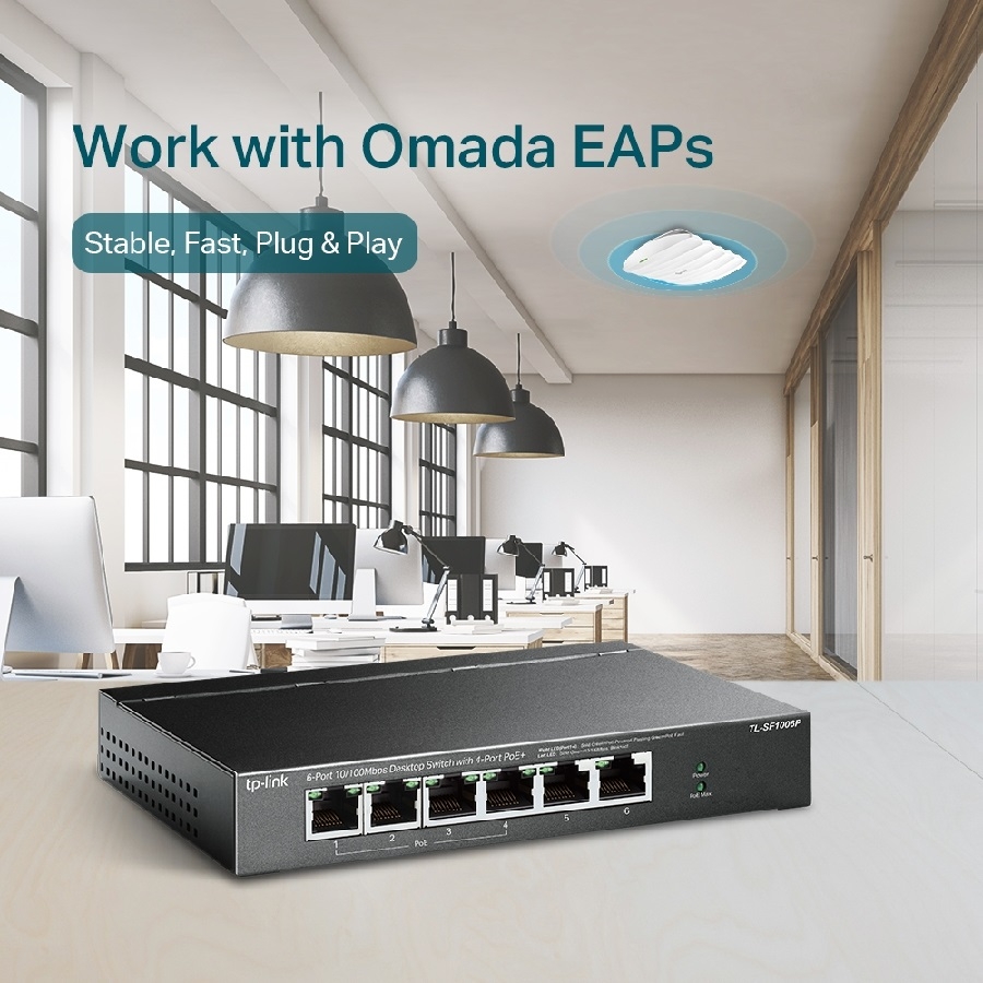 Switch | Tp-Link | Tl-Sf1006P | 6 Puertos Rj45 10/100 Mbps | No Administrable | 4 Puertos Poe | Para Escritorio