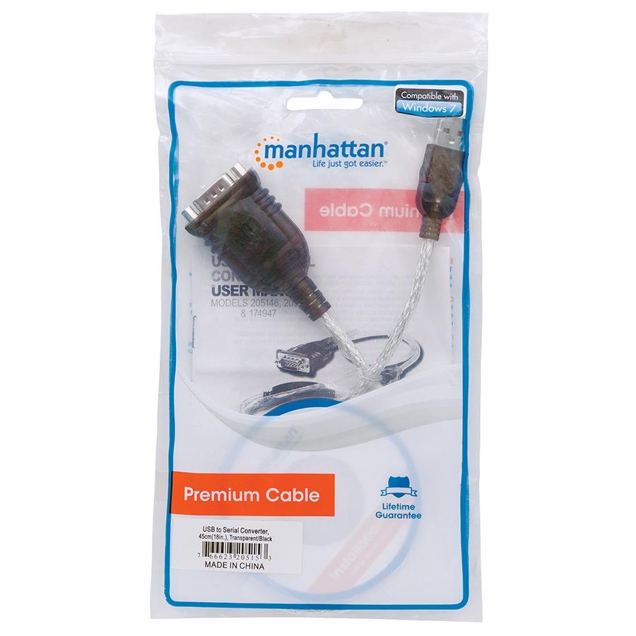 Convertidor Usb,Manhattan,205153, A Serial Db9M  Bolsa