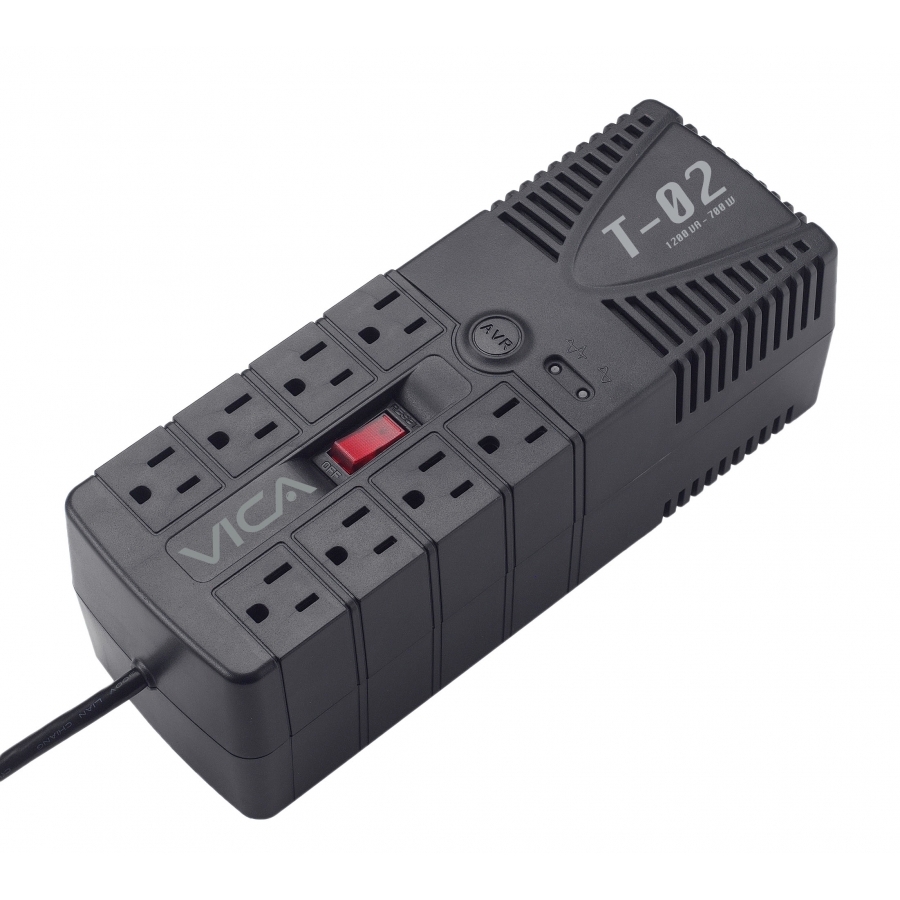 Regulador Vica T-02 De 1200Va/700W 8 Contactos Protector De Linea Telefonica Garantia 5 Años