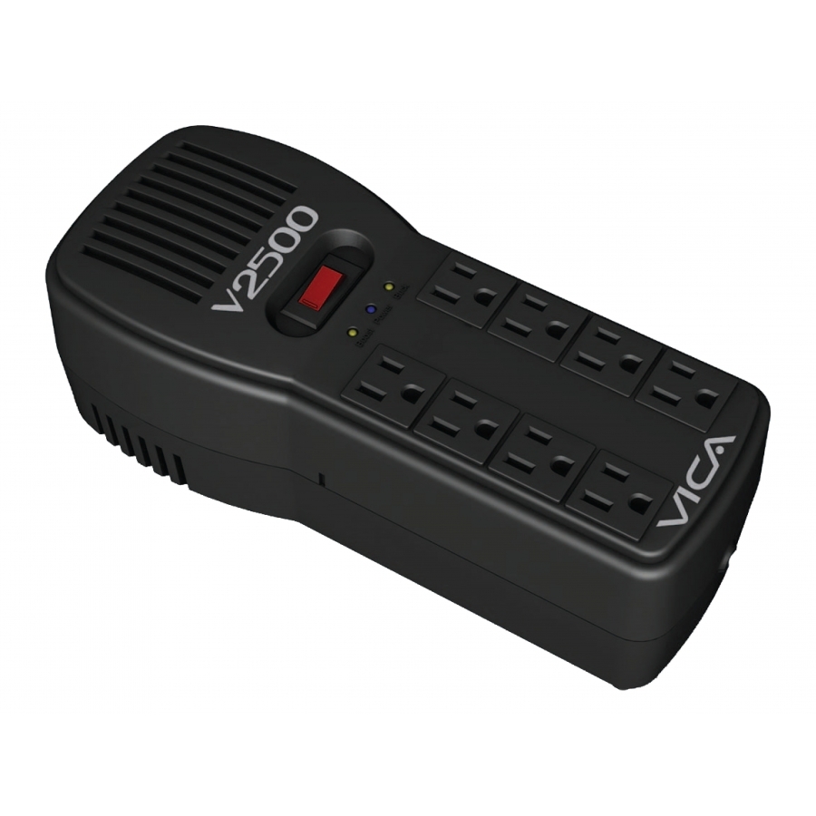 Regulador Vica Mod V2500 2500Va 1500W 3 Pasos De Regulacion 8 Tomas De Corriente 5 Anos Garantia