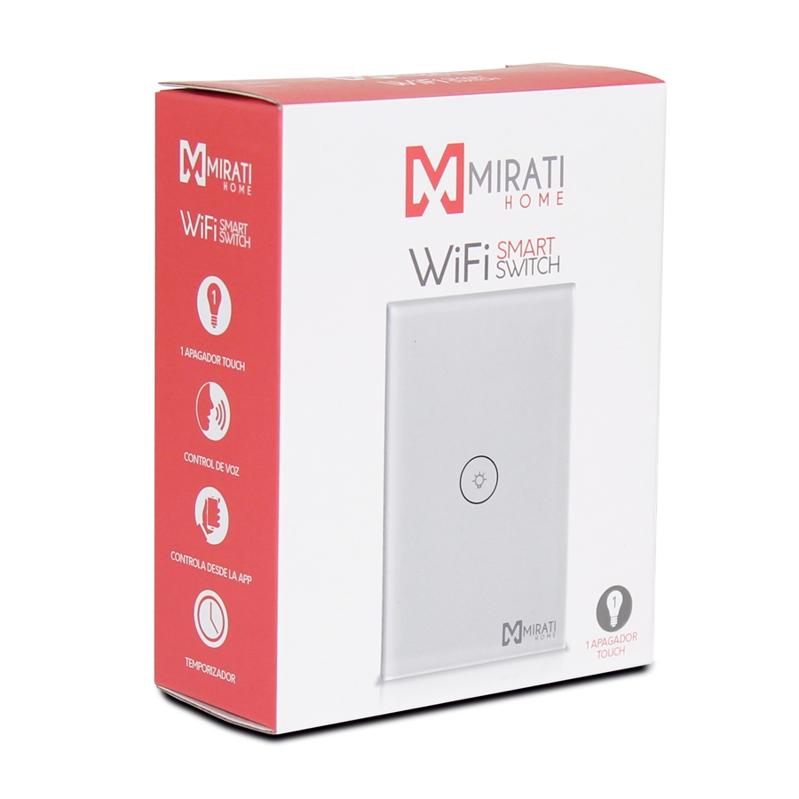 Apagador Inteligente De Pared // Mirati // Wifi 2.4Ghz // 1 Apagador Touch // Compatible Con Android E Ios // Funciona Con Alexa Y Asistente De Google