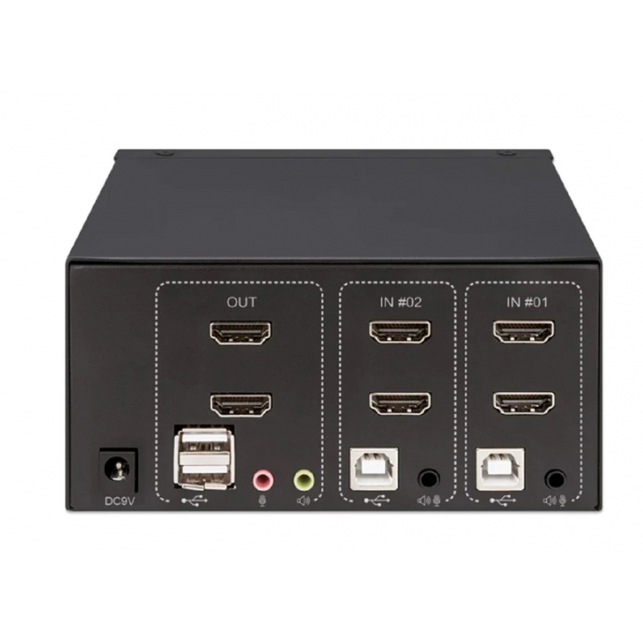 Mux Kvm,Manhattan,153522, Hdmi Doble Monitor 2:1,  4K@30Mhz Usb2.0 Audio