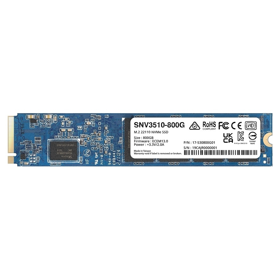 Unidad De Estado Solido Synology Ssd M.2 22110 Nvme Snv3510 800Gb Pcie Gen 3.0 X4 Lect 3100Mb/S Escrit 1000Mb/S, Solo Para Equipos Synology, Para Aumento De Cache