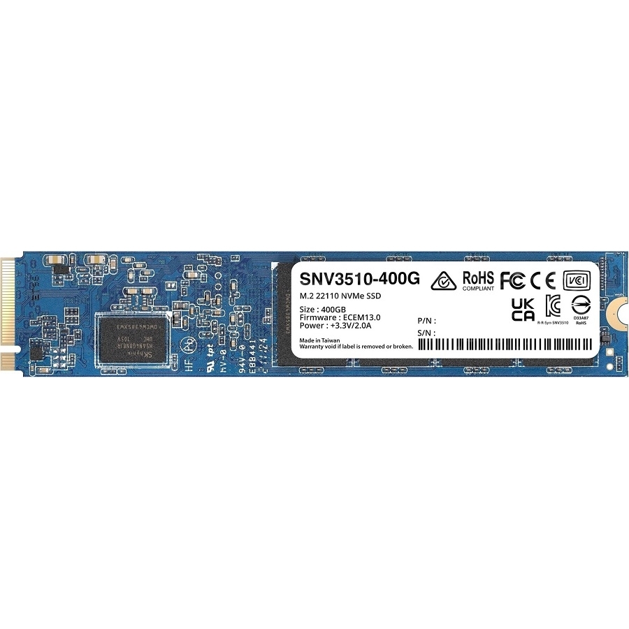 Unidad De Estado Solido Synology Ssd M.2 22110 Nvme Snv3510 400Gb Pcie Gen 3.0 X4 Lect 3000Mb/S Escrit 750Mb/S, Solo Para Equipos Synology, Para Aumento De Cache