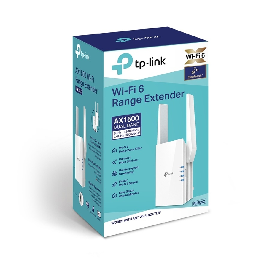 Repetidor |Tp-Link  | Re505X | Inalambrico | Extensor De Rango | Wifi 6 Ax1500 802.11A/B/G/N/Ac/Ax 1 Rj45 Gigabit Wifi 5Ghz 1200Mbps Y 2.4Ghz 300Mbps 2 Antenas Externas