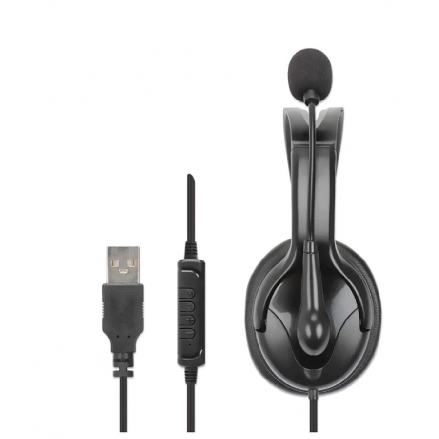 Audifonos Diadema, Manhattan,180849,Audifono C/Microfono Usb, Monoaural, Reversible Mic