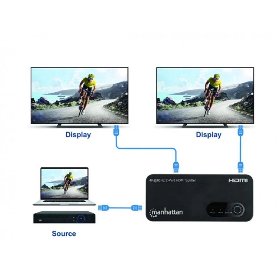 Video Splitter,Manhattan,207614, Hdmi 4K@60Hz, 1 In:2 Out, 18Gbps