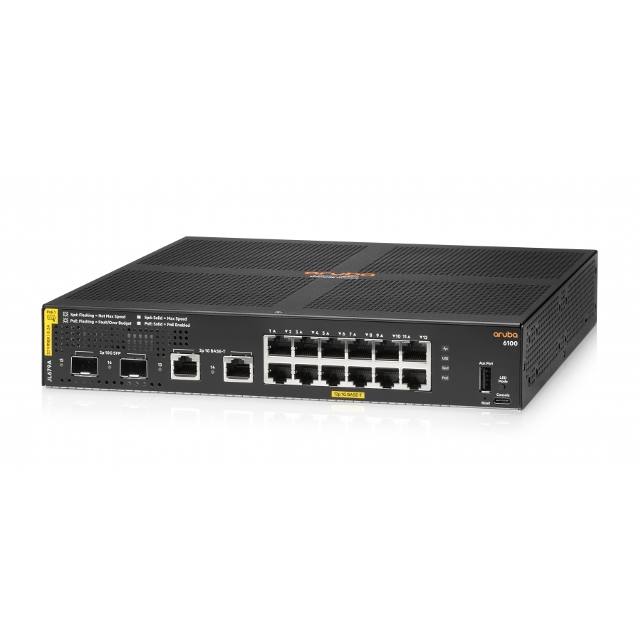 Switch Hpe Aruba Jl679A 6100 Administrable Capa 2 12G Puertos Poe Cl4 2Sfp 2Rj45 1G 139Watts
