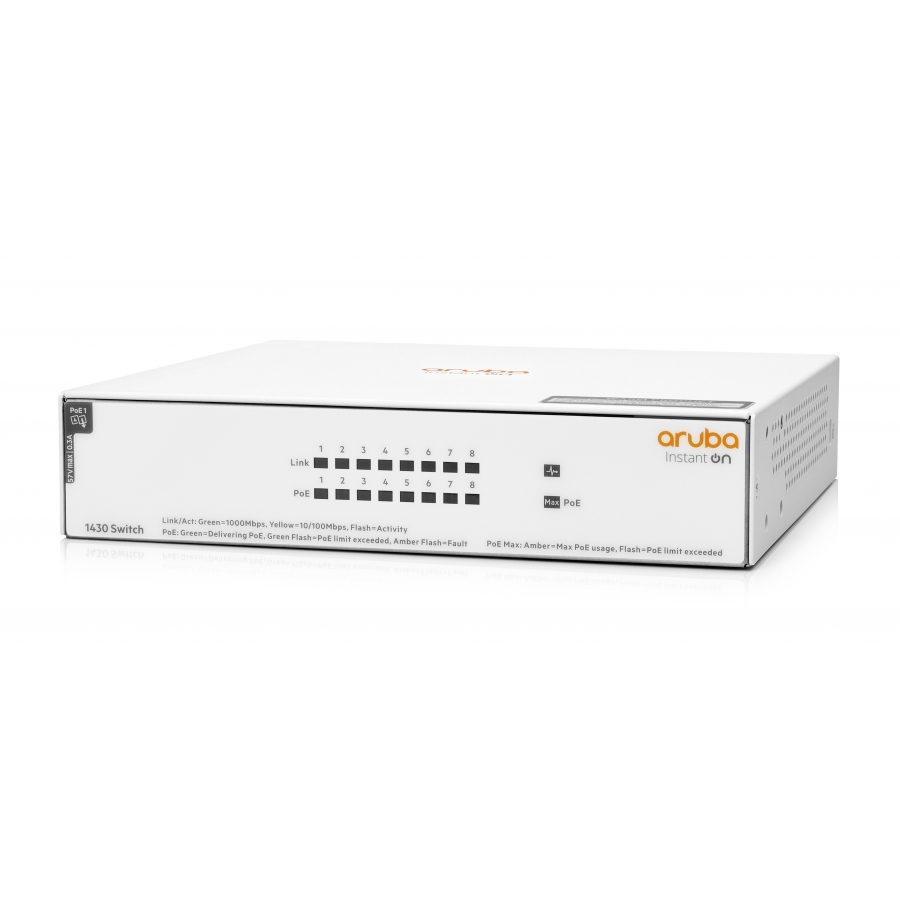 Switch Hpe Aruba R8R46A Instant On 1430 Con 8 Puertos Poe Clase 4 Rj45 10/100/1000 Mbps No Administrable
