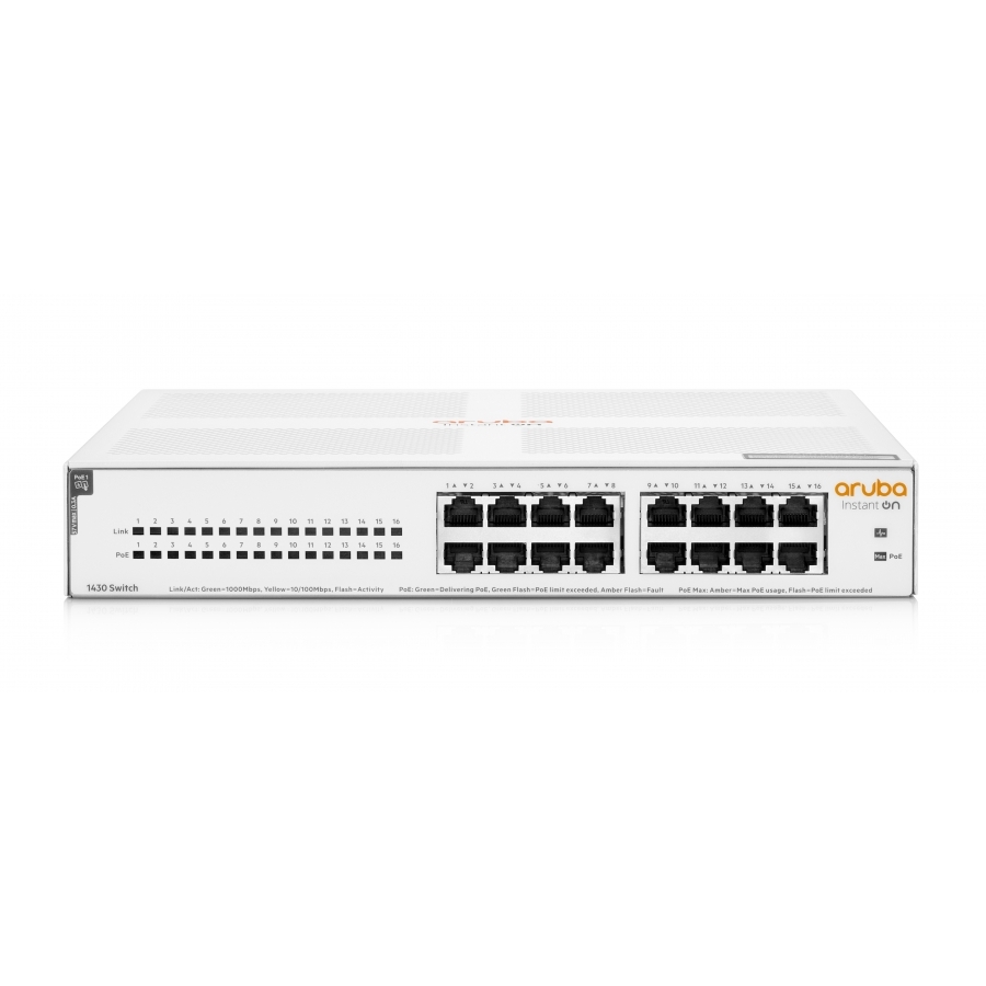 Switch Hpe Aruba R8R48A Instant On 1430 Con 16 Puertos Poe Clase 4 Rj45 10/100/1000 Mbps No Administrabl