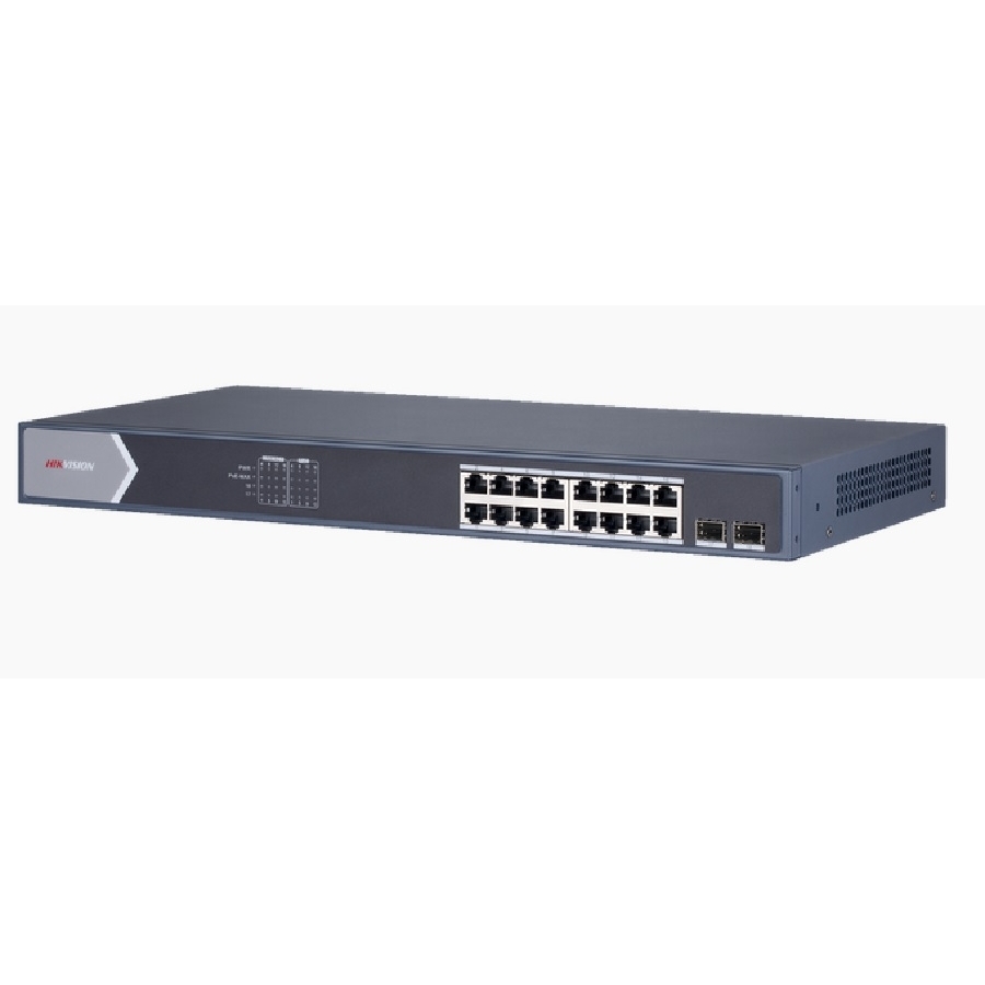 Switch Gigabit Poe+ Hikvision Ds-3E1518P-Si Administrable / 16 Puertos 10/100/1000 Mbps Poe+ / 2 Puertos Sfp / Configuracion Remota Desde Hik-Parnerpro / Poe Hasta 250 Metros / 225 W