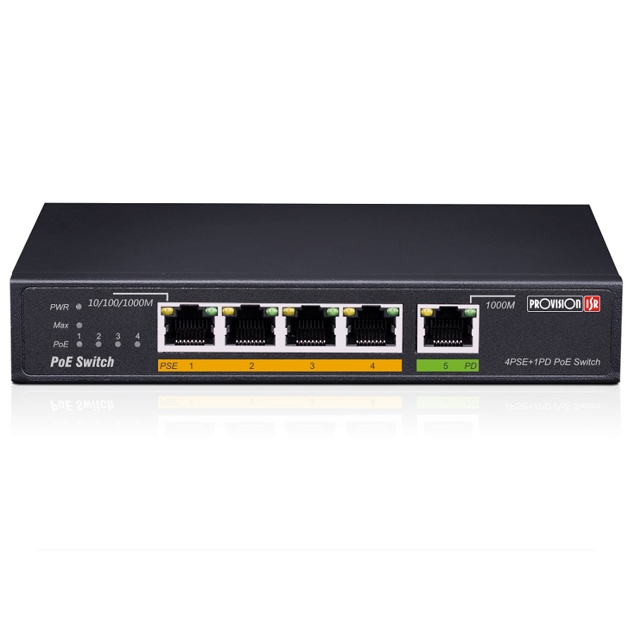 Switch Poe / Provision Isr / Poes-0460G+1G(Hpd) / 4 Puertos + 1 Puerto Giga / 60W / Pd Uplink Port (No Incluye Fuente)