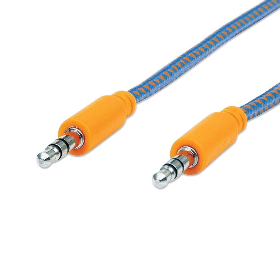 Cable Audio,Manhattan,352802, Estereo 3.5Mm M-M 1.0M Textil Azul/Naranja