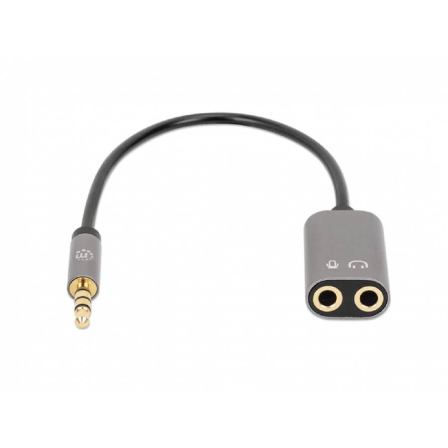 Adaptador Audio,Manhattan,356107, 3.5Mm Trrs 1 M A 2 H, 20Cm, Divide Audio Para Audifono Y Mic, Negro
