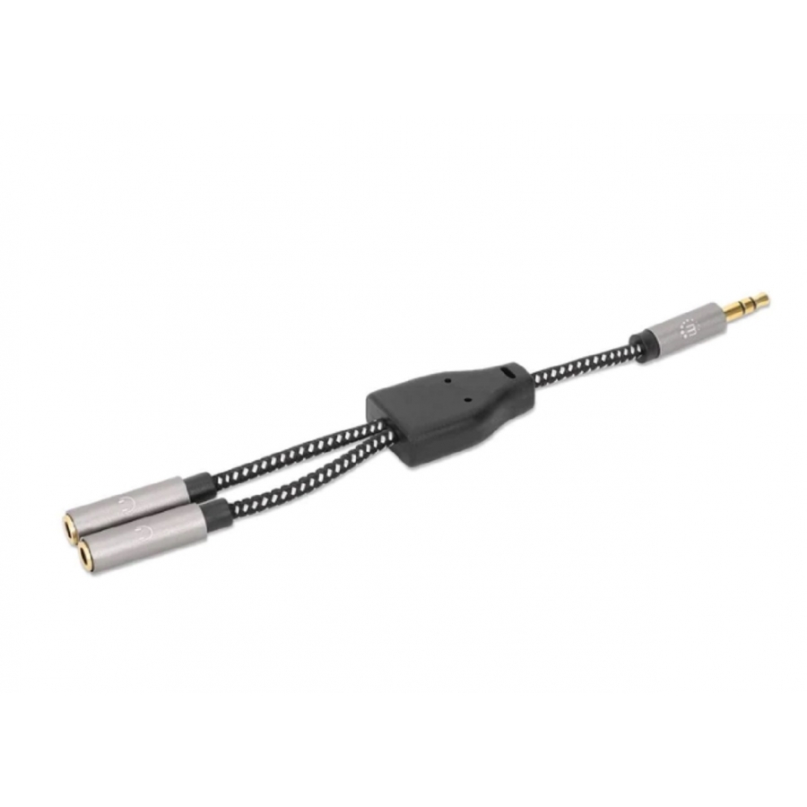 Adaptador,Manhattan,356114, Audio 3.5Mm 1 M A 2 H, 15Cm, Conecta Dos Audifonos A Un Jack De 3.5Mm, Aluminio, Negro / P