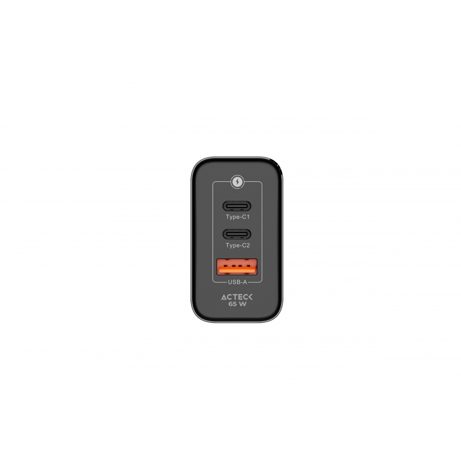 Cargador De Pared Acteck Energon Prime Cp65W / 65W / 2X Usb-C / 1X Usb A / Negro / Ac-935579