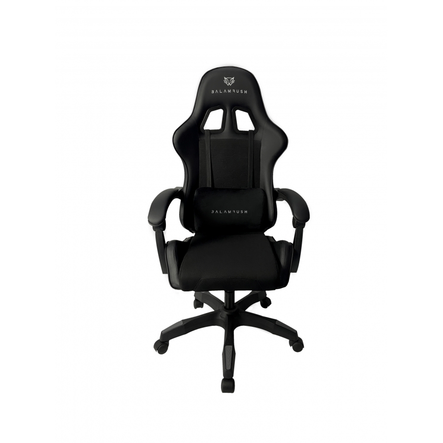 Silla Gamer Balam Rush Power Rush V2 Black Edition / Inclinacion 135° / Tela Y Piel Sintetica / Reclinable / Max 120 Kg / Cojin Lumbar / Piston Clase 3 / Reposabrazos Fijo / Negro / Br-934534