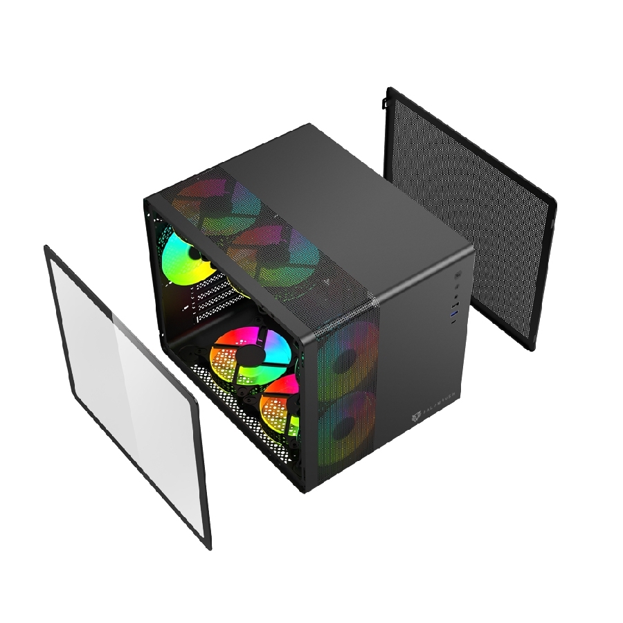 Gabinete Gamer Balam Rush Tank Mini Gi930 / Mini Atx - Itx / Micro Atx - Mini Itx / Panel Cristal Templado - Malla Metalica / 3X Ventiladores Rgb Incluidos / Paneles Removibles / Negro / Br-936033