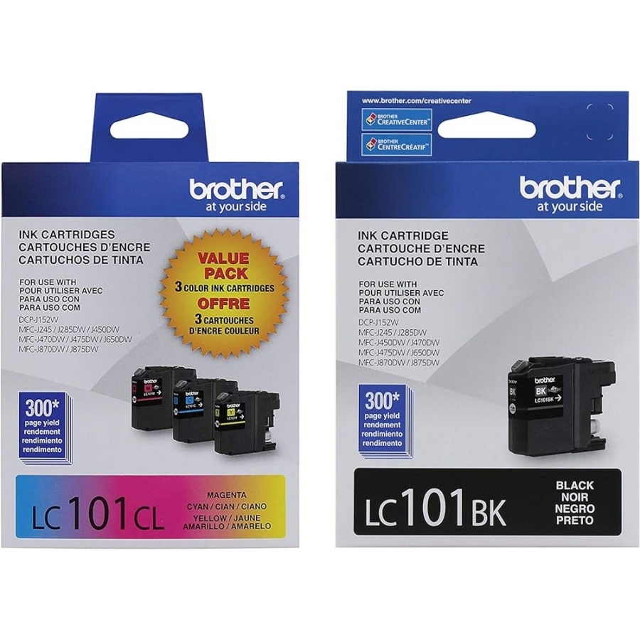 Cartucho De Tinta Brother Lc101Y Amarillo Para Rendimiento De 300 Paginas Al 5 Por Ciento