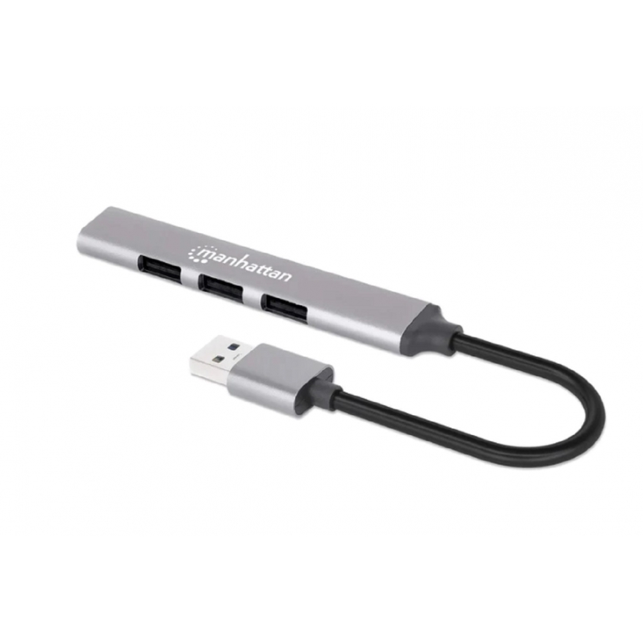 Hub Usb,Manhattan,168427, V2.0  3 Ptos Y V3.0 1 Pto, Aluminio Gris Espacial