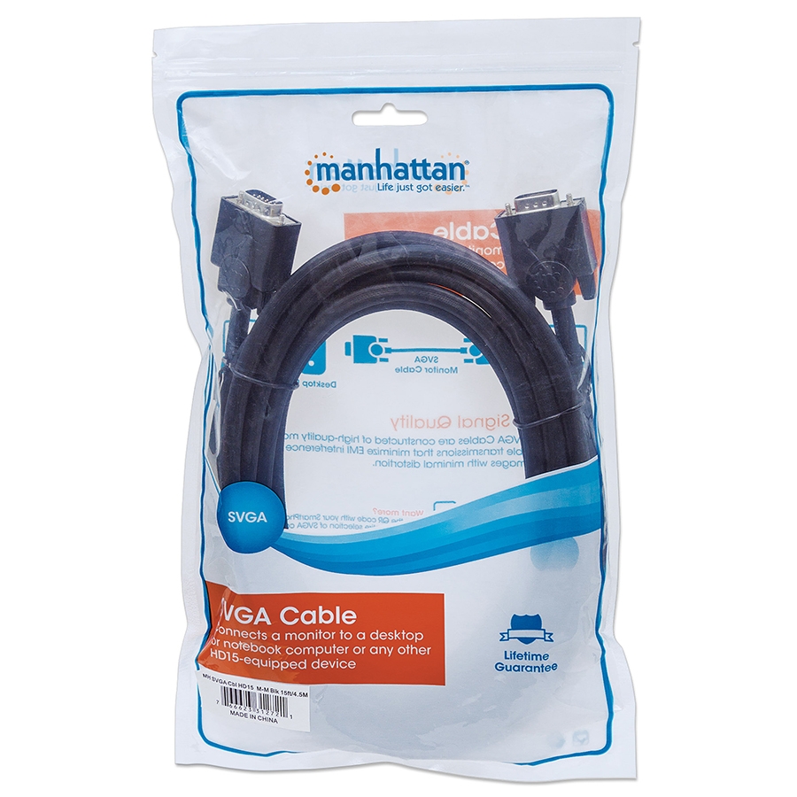 Cable Svga ,Manhattan,312721, Monitor 8Mm Hd15M-M  4.5M