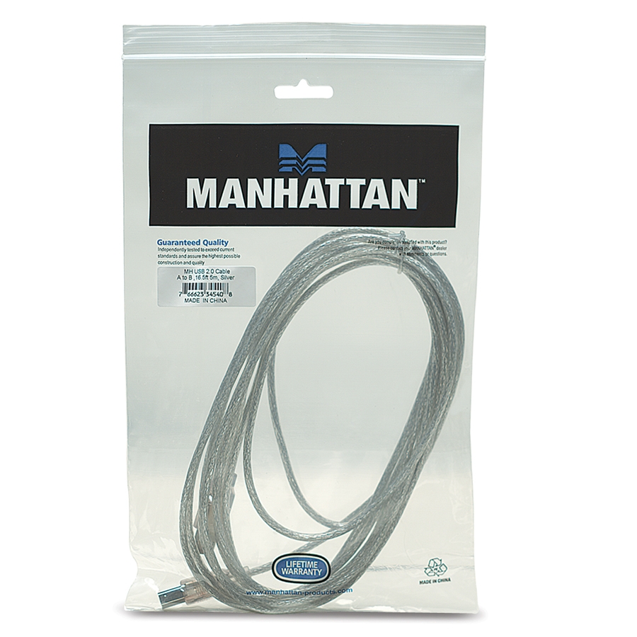 Cable Usb,Manhattan,345408, V2.0 A-B  5.0M  Plata