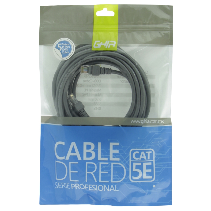 Cable De Red Utp Cat5E Ghia 100Cobre Gris Rj45 5M 15 Pies Patch Cord