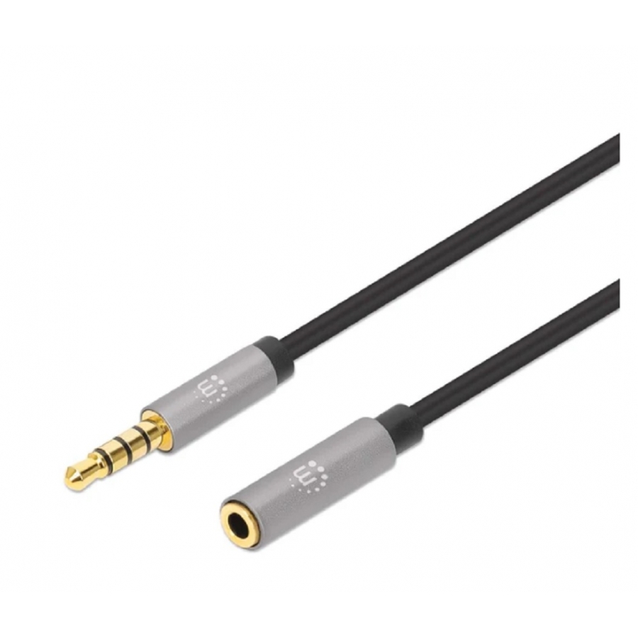 Cable Audio Estereo, Manhattan, 356046, 3.5Mm Exten. M-H 3.0M Negro/Aluminio Plateado