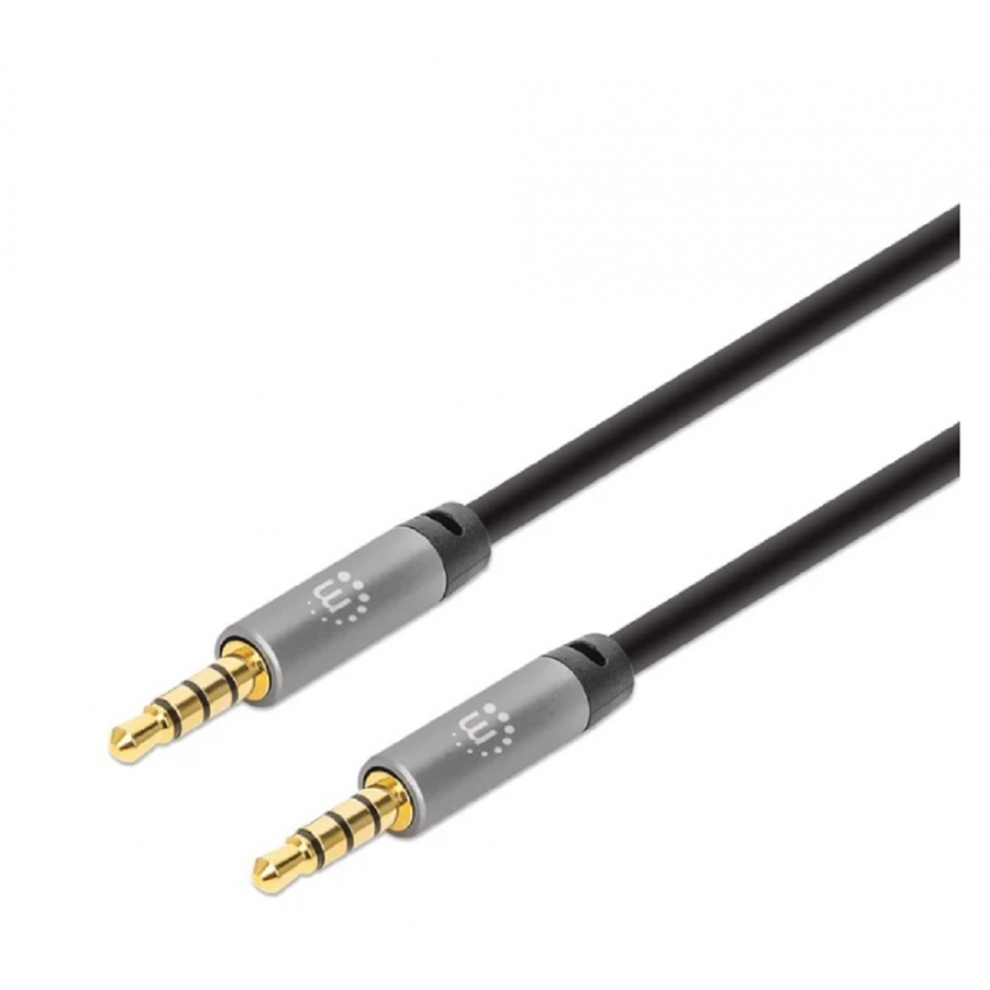 Cable Audio Estereo, Manhattan,356008, 3.5Mm M-M 3.0M Negro/Aluminio Plateado