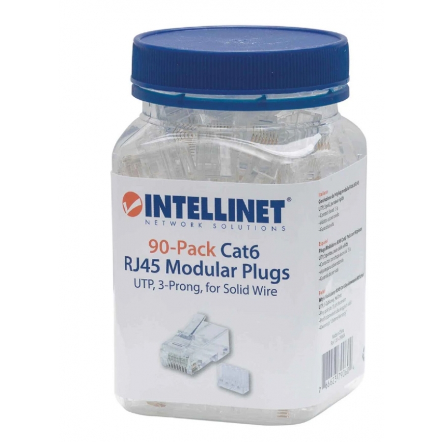 Plug Rj45 , Intellinet, 790604 , Cat 6 Utp Solido 90 Pzas