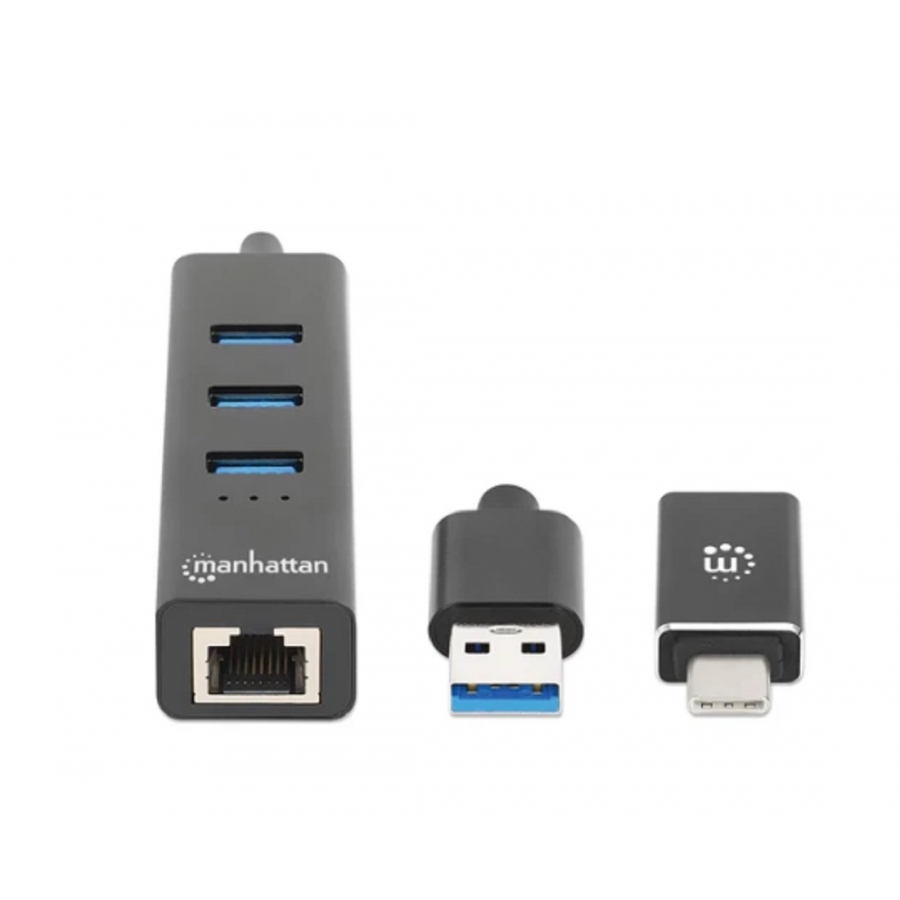 Adaptador De Red,Manhattan,180894, Gb Usb A/C +Hub 3 Ptos V3.0