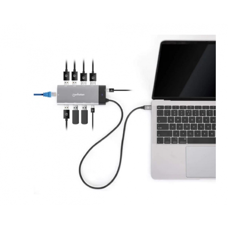 Docking Usb-C , Manhattan, 130714 ,10 Ptos, 2Xhdmi, 5Xusb-A, Usb-C, Usb-C Pd, Rj45, Tarjeta Sd-Microsd