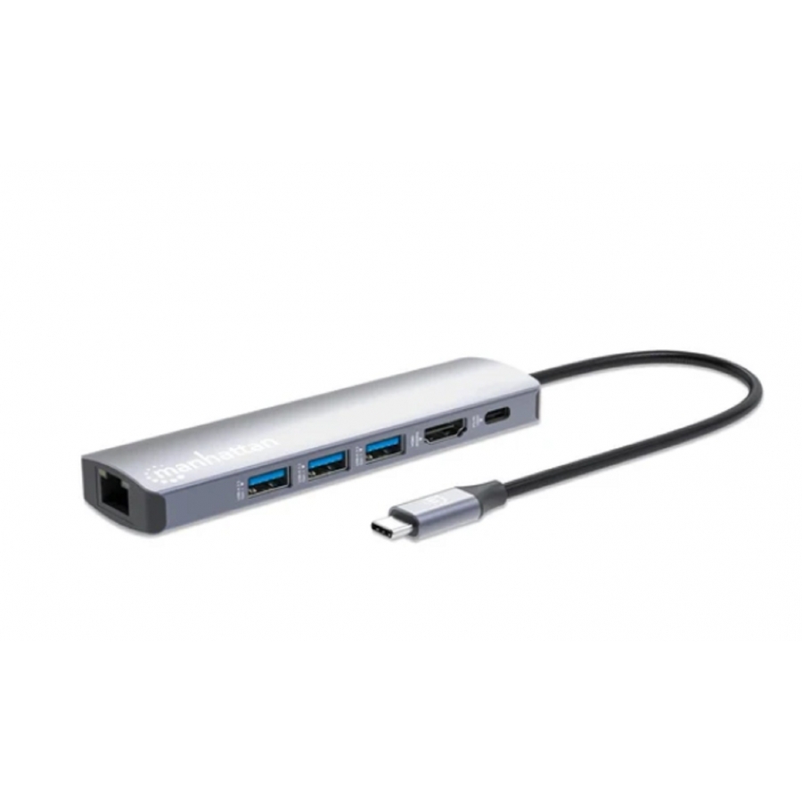 Estación Docking ,Manhattan, 153959 ,Usb-C Con Hub, 6 En 1