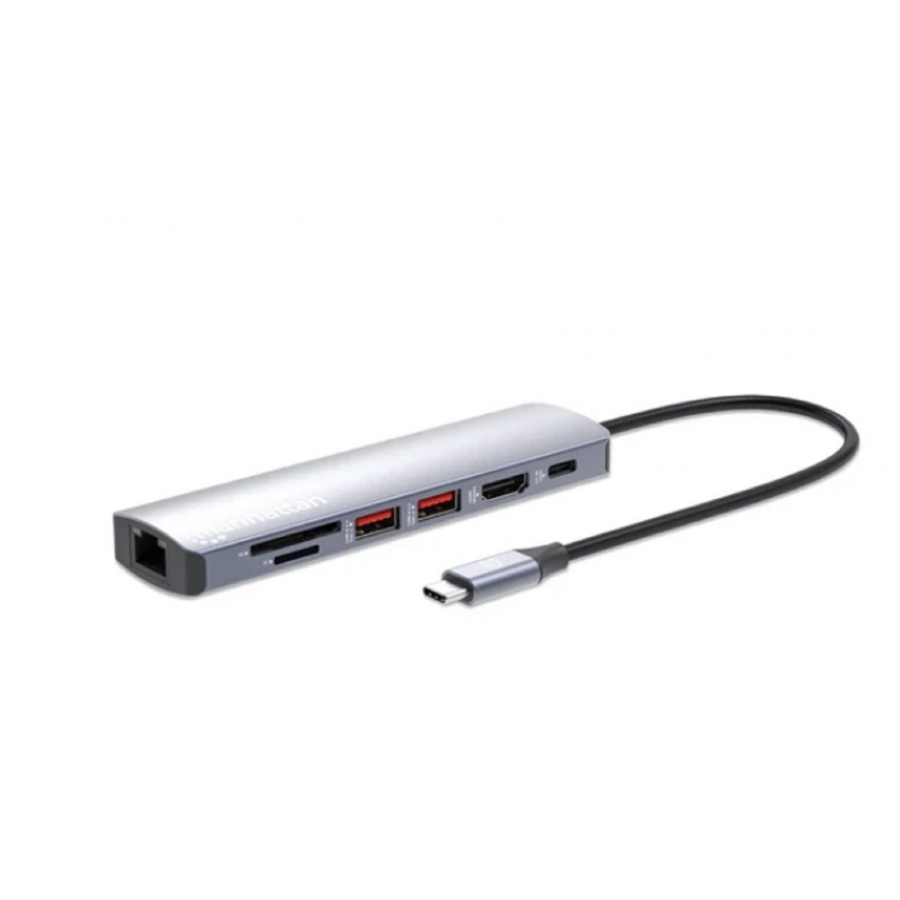 Estación Docking, Manhattan, 153966, Usb-C Con Lector De Tarjetas, 7 En 1