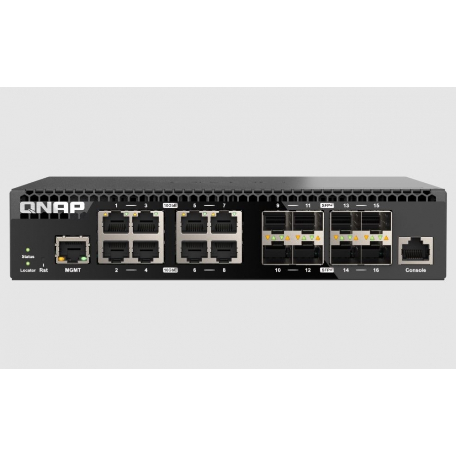 Switch Qnap Qsw-M3216R-8S8T-Us, 16 Puertos / 8 10Gbesfp+ / 8 10Gbe Base-T(Rj45) / 1 Puerto De Gestion Gbe Rj45 /Administracion Web Capa 2