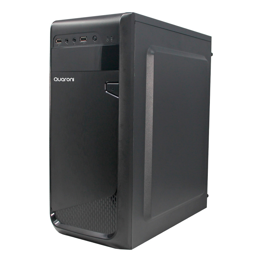 Gabinete Media Torre Quaroni, Formato Atx/ Micro Atx /Mini Itx/ Usb 2.0, Fuente De Poder Incluida 500W, Color Negro Acabado Cepillado